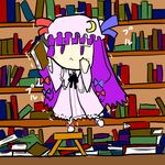  :&lt; book chibi crescent hat library long_hair patchouli_knowledge purple_eyes purple_hair ribbon satsuki_mei_(sakuramochi) solo touhou voile 