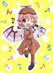  bad_id bad_pixiv_id brown_legwear hat head_wings leg_lift microphone musical_note mystia_lorelei one_eye_closed pink_eyes pink_hair short_hair skirt solo t-c-haru thighhighs touhou wings 