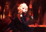  akn alcohol alternate_color alternate_costume alternate_hair_color ascot bad_id bad_pixiv_id black_dress blonde_hair blood bridal_gauntlets cup dress drinking_glass glass pink_eyes red red_eyes remilia_scarlet solo touhou wine wine_glass wings 
