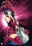  absurdres bare_shoulders black_eyes black_hair boots guilty_gear guitar hat highres i-no instrument koutaro mole mole_above_mouth mouth_hold plectrum red_hat short_hair solo thigh_boots thighhighs witch_hat zettai_ryouiki 