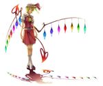  blonde_hair crossed_legs flandre_scarlet full_body hat laevatein one_side_up reflection shadow short_hair skirt socks solo sousou_(sousouworks) standing touhou wings 