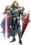  armor blonde_hair fantasy knight long_hair muroi_maki original shield solo sword weapon 