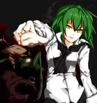  antennae bad_id bad_pixiv_id bug cape fang flimflam foreshortening glowing glowing_eyes green_eyes green_hair hands highres insect solo touhou wriggle_nightbug 