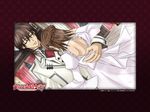  1girl back brown_hair choker closed_eyes couple cross_yuki dancing dress dutch_angle formal game_cg hetero highres hino_matsuri hug kuran_kaname necktie short_hair suit vampire_knight wallpaper windowboxed 