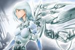  android blue_eyes ex-trident long_hair mecha_musume mechanical_wings original silver_hair solo thrusters wings 