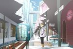  6+boys air_conditioner bad_id bad_pixiv_id blonde_hair bridge building cable cloud day dog english frown ground_vehicle headphones imoya_(imoyat) lamppost multiple_boys original perspective railroad_tracks shadow sky train water 