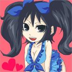  1girl black_hair breasts genderswap heart hearts lowres naruto ribbon swimsuit twintails uchiha_sasuke 