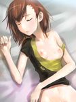  alternate_clothes alternate_costume breasts brown_eyes brown_hair misaka_mikoto nipples short_hair sleeping sweat to_aru_kagaku_no_railgun to_aru_majutsu_no_index torn_clothes 