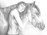  couple equine female feral greyscale horse human mammal monochrome pencils portrait 