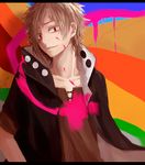  bad_id bad_pixiv_id brown_hair hakuri highres hood hoodie kagerou_project kano_shuuya letterboxed male_focus paint paint_on_face red_eyes smirk solo 