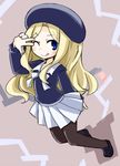  ;q beret blonde_hair blue_eyes frenda_seivelun hat kugelschreiber long_hair miniskirt one_eye_closed pantyhose pleated_skirt skirt solo to_aru_kagaku_no_railgun to_aru_majutsu_no_index tongue tongue_out v_over_eye 