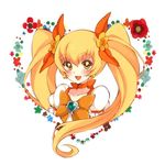  blonde_hair bow choker collarbone cure_sunshine earrings flower hair_flower hair_ornament hair_ribbon heart heartcatch_precure! jewelry long_hair magical_girl myoudouin_itsuki open_mouth orange_bow orange_choker precure puffy_sleeves ribbon sikuhima simple_background smile solo twintails yellow_eyes 
