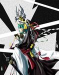  alternate_costume beads buckle green_eyes green_hair hat headdress katana langlang ribbon shiki_eiki short_hair solo sword touhou weapon 