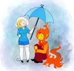  animegirl-luna blush clothed clothing cute elemental embarrassed female fionna_the_human fire flame_prince human male mammal prince protection rain royalty sharp_teeth teeth umbrella 