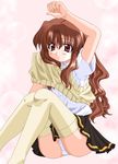  1girl aozora_market brown_hair highres long_hair morino_ichigo onegai_teacher panties solo sweater thighhighs underwear 