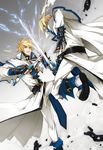  absurdres bad_id bad_pixiv_id battle blonde_hair blue_eyes boots chain clash duel fingerless_gloves gloves guilty_gear highres ky_kiske lightning male_focus masin0201 multiple_boys open_mouth robo-ky robot sword weapon 