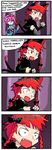  4koma animal_ears braid cat_ears comic commentary dancing fang finnish hopeless_masquerade kaenbyou_rin komeiji_satori multiple_girls multiple_tails purple_eyes purple_hair red_hair setz tail touhou translated two_tails 