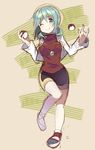  ;p bare_legs bike_shorts blue_eyes blue_hair cosplay crystal_(pokemon) crystal_(pokemon)_(cosplay) full_body hair_ornament hairclip hat holding holding_poke_ball looking_at_viewer mahou_shoujo_madoka_magica miki_sayaka nochita_shin one_eye_closed poke_ball poke_ball_(generic) pokemon pokemon_(game) pokemon_gsc solo tongue tongue_out 