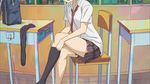  aiura animated animated_gif bag barefoot black_legwear blonde_hair desk dress_shirt feet iwasawa_saki kneehighs legs lowres necktie plaid plaid_skirt pleated_skirt removing_sock school_bag school_uniform shirt short_hair sitting skirt sock_pull socks solo thighs toes undressing wet wet_clothes 