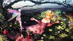  apple blonde_hair dress fairy fantasy_earth_zero food fruit head_wreath jean_popo long_hair multicolored_hair multiple_girls pointy_ears short_hair size_difference water white_dress wings 