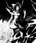  arm_cannon greyscale monochrome radiation_symbol reiuji_utsuho ribbon short_hair skirt solo stc symbol touhou weapon wings 