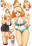  2019 5_fingers animal_crossing anthro bell big_breasts bikini blonde_hair breasts canine cleavage clothed clothing dog dress female footwear hair hairband high_heels isabelle_(animal_crossing) kenron_toqueen legs_together mammal midriff multiple_poses navel nintendo one-piece_swimsuit pose shih_tzu shoes short_hair solo standing swimsuit video_games 