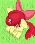  apple_bloom_(mlp) bow cub equine eyes female feral friendship_is_magic fur grass hair horse mammal my_little_pony outside pony red_hair sitting solo tears unknown_artist yellow_fur young 