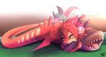  absurd_res ambiguous_gender bed bite cute dragon fangs fish green_eyes hair hi_res horn marine pink_hair plushie ru_(rudragon) rudragon scalie shark teeth wings 