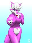  anthro big_breasts black_nipples black_pussy blue_eyes breasts canine female fur hair hyper invalid_color invalid_tag licking looking_at_viewer mammal nipples pink_fur pussy radasus_nailo solo tongue white_hair wolf yuni_hermit 