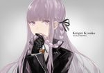  black_gloves braid character_name cotta danganronpa danganronpa_1 gloves jacket kirigiri_kyouko lavender_hair necktie purple_eyes side_braid 