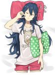  bed blonde_hair blue_hair closed_eyes closed_mouth ebinku emerina fire_emblem fire_emblem:_kakusei highres long_hair lucina shirt shorts simple_background sleeping solo tiara 