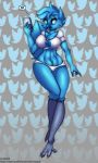  2019 5_figners anthro avian beak bird blue_beak blue_eyes breasts clothed clothing digital_media_(artwork) feathers midriff navel open_mouth shirt simple_background snejek solo tweetfur twitter 