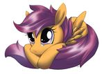  abstract_background avian bird brown_fur chicken cub cute equine female feral friendship_is_magic fur hair mammal mirapony my_little_pony orange_fur pegasus plain_background purple_eyes purple_hair scootaloo_(mlp) sitting solo unknown_artist white_background wings young 