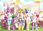  anthro anthrofied applejack_(mlp) avian blonde_hair blue_eyes bonbon_(mlp) chef clothed clothing cook cub derpy_hooves_(mlp) dragon equine eyewear facial_hair female food freckles friendship_is_magic fur glasses green_eyes group gryphon gustave_le_grand_(mlp) hair hammer headband horn horse male mammal muffin mustache my_little_pony orange_fur outside pegasus pink_fur pink_hair pinkie_pie_(mlp) pony pony_joe_(mlp) purple_eyes quill red_hair siden spike_(mlp) thumbs_up twist_(mlp) two_tone_hair unicorn white_fur wings yellow_eyes young 