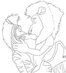  alex_(madagascar) alex_the_lion anthro anthrofied crazedg dreamworks duo equine eyes_closed feline gay kissing lion madagascar male mammal marty marty_the_zebra monochrome sex zebra 