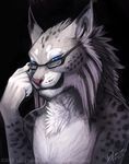  blue_eyes eyewear feline glasses looking_at_viewer lynx male mammal plain_background portrait quirachen solo synx_the_lynx 