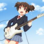  bass_guitar brown_hair instrument k-on! red_eyes riai_(onsen) sakuragaoka_high_school_uniform school_uniform short_hair suzuki_jun twintails 