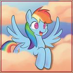  2013 absurd_res bio-999 blue_fur blush clouds cutie_mark equine female feral friendship_is_magic hair hi_res horse lying multi-colored_hair my_little_pony open_mouth pegasus pink_eyes pony rainbow_dash_(mlp) rainbow_hair sky smile solo spread_wings tongue wings 