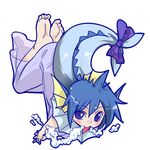  barefoot blue_hair bubble bubble_blowing feet fins foaming_at_the_mouth gen_1_pokemon monster_girl personification pokemon purple_eyes ribbon seki_(red_shine) short_hair soles solo tail tail_ribbon toes vaporeon 