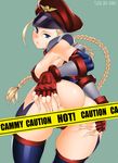  alternate_costume ass bar_censor blonde_hair blue_eyes braid breasts cammy_white censored cosplay covered_nipples fingerless_gloves gloves hat highres leotard long_hair medium_breasts red_leotard shoulder_pads solo street_fighter street_fighter_iv_(series) thighhighs twin_braids vega vega_(cosplay) zonda_(solid_air) 