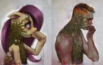  clothing comparison crookedtrees duo equine eyes female feral fluttershy_(mlp) friendship_is_magic fur hair horse human long_hair male mammal my_little_pony nude pegasus pink_hair ponification pony wings ydkmorimoe yellow_fur 