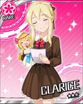  artist_request blonde_hair card_(medium) character_name clarice_(idolmaster) closed_eyes flower flower_(symbol) idolmaster idolmaster_cinderella_girls official_art pink_background solo 