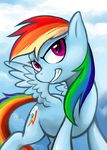  blue_fur cloud clouds cutie_mark equine female feral friendship_is_magic fur grin hair hobbes_maxwell horse low_res mammal multi-colored_hair my_little_pony pegasus pony purple_eyes rainbow_dash_(mlp) rainbow_hair simple_background sky smile solo spread_wings wings 