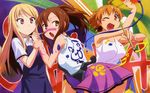  3girls ahoge aoyama_nanami apron blonde_hair blush_stickers brown_eyes brown_hair face_painting facepaint fujii_masahiro kamiigusa_misaki multiple_girls official_art open_mouth paint paintbrush ponytail sakura-sou_no_pet_na_kanojo scan shiina_mashiro short_hair skirt smile wink 