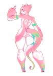  &lt;3 ambiguous_gender anthro back butt fur heart_pattern looking_at_viewer markings milkcrown multicolored_eyes pink_fur plain_background solo standing unknown_species white_background 