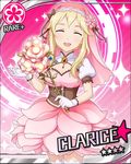  artist_request blonde_hair card_(medium) character_name clarice_(idolmaster) closed_eyes flower flower_(symbol) gloves idolmaster idolmaster_cinderella_girls official_art pink_background solo thighhighs 