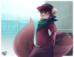  absurd_res brown_hair clothing hair hat hi_res male mammal pink_nose rodent rudragon scarf smile solo squirrel 