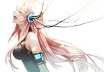  cable closed_eyes crying headphones long_hair megurine_luka music open_mouth pink_hair profile simple_background singing sleeveless solo tears upper_body vocaloid white_background yuzuki_kihiro 