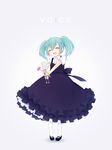  closed_eyes copyright_name dress flower green_hair hatsune_miku highres mary_janes open_mouth pantyhose robot shiro_mayu shoes solo twintails vocaloid voice_(vocaloid) 