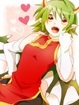  :d bad_id bad_pixiv_id chinese_clothes clenched_hand draco_centauros dragon_girl dragon_horns dragon_wings elbow_gloves erigamine gloves green_hair hand_on_hip heart horns madou_monogatari open_mouth orange_eyes pantyhose pointy_ears puyopuyo short_hair smile solo white_gloves wings 